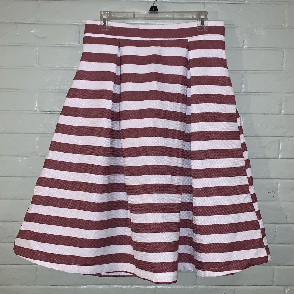 XL Haute Monde Mauve & Cream Striped Pleated Skirt